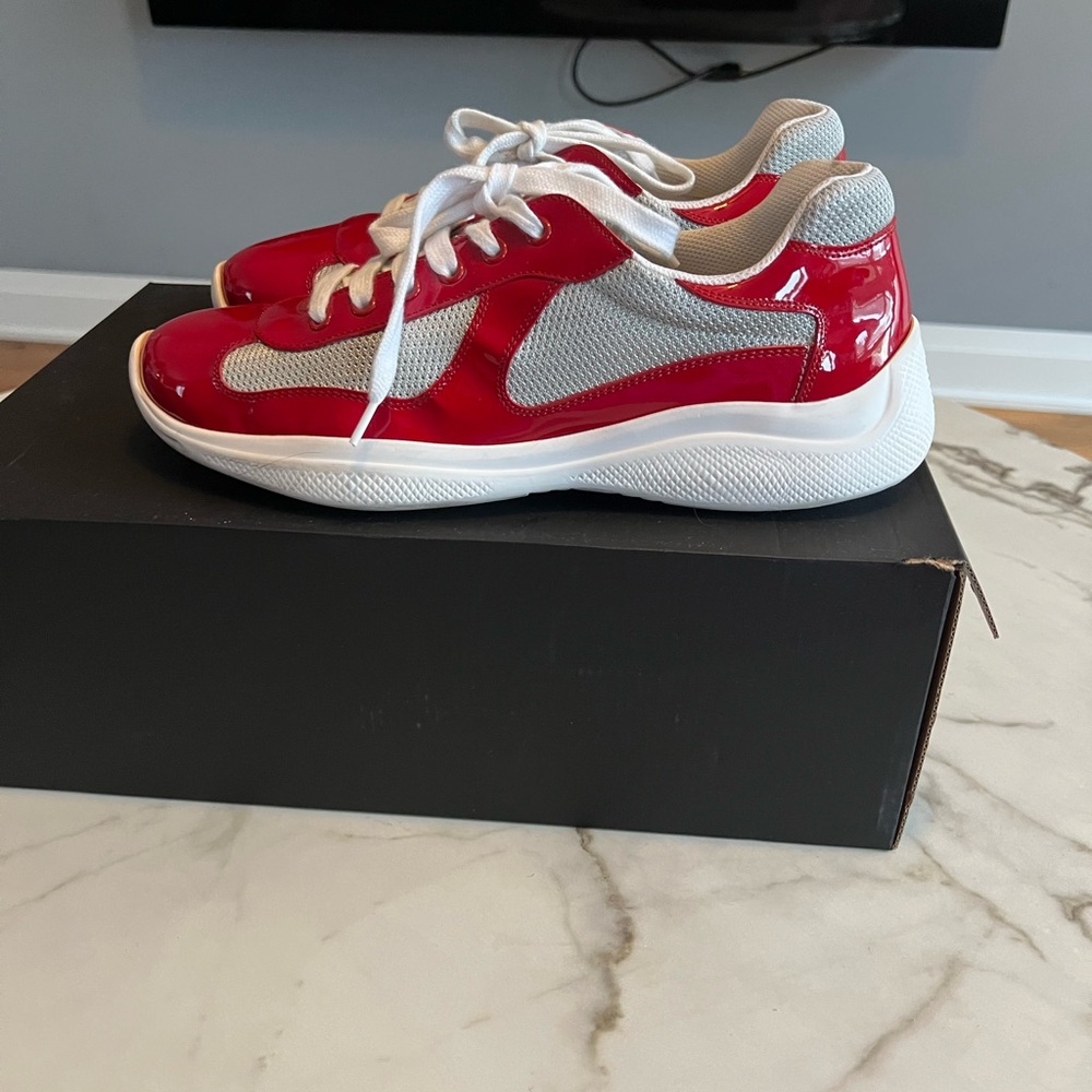 Authentic Mens Prada Red and Gray Sneakers Runs Big fits 9.5